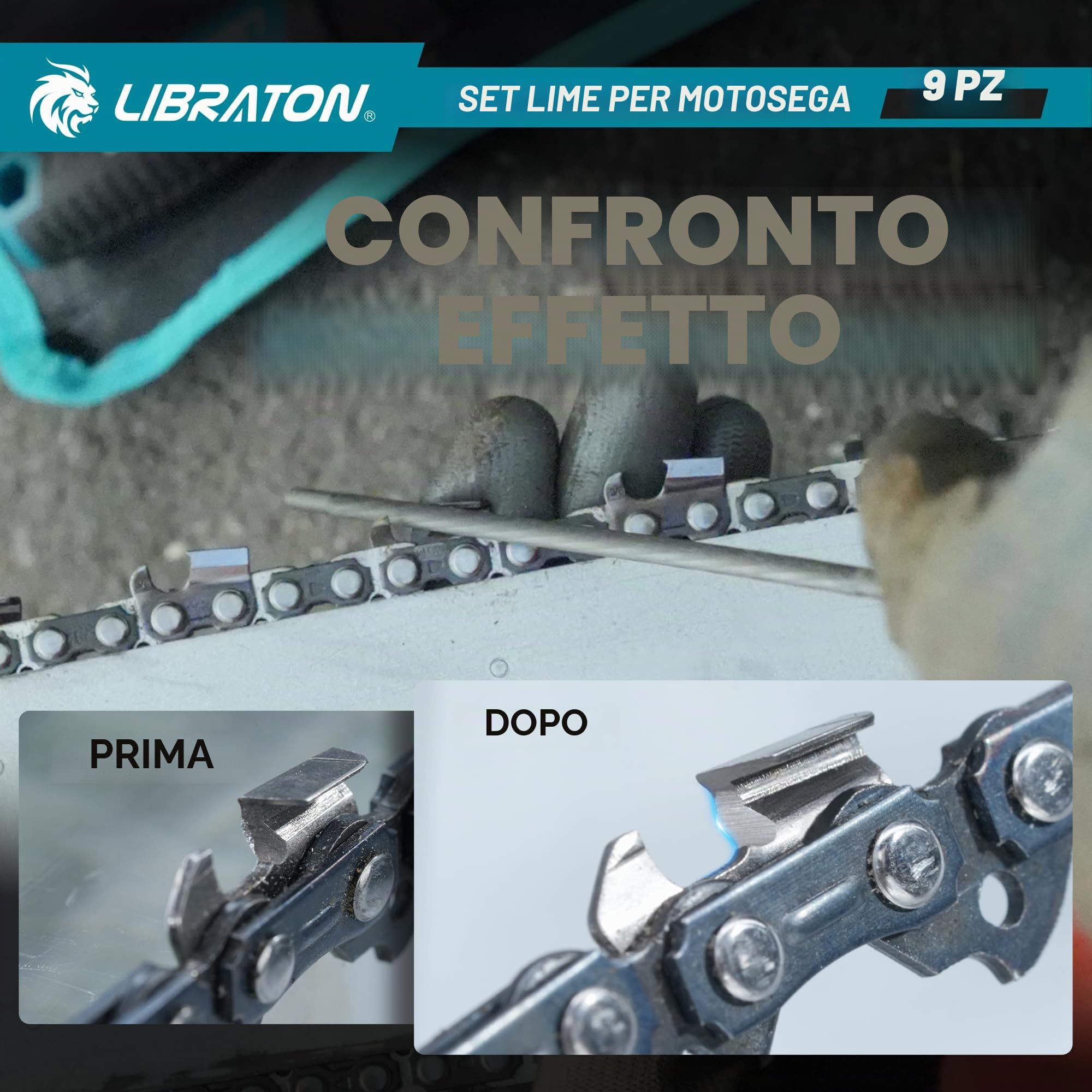 Set di lima per motosega LIBRATON, lima da 4 mm, 4,8 mm, 5,6 mm per affilatura motosega, affilatore per motosega, lima per catena di motosega rotonda, lima piatta da 15 cm, calibrato di profondità