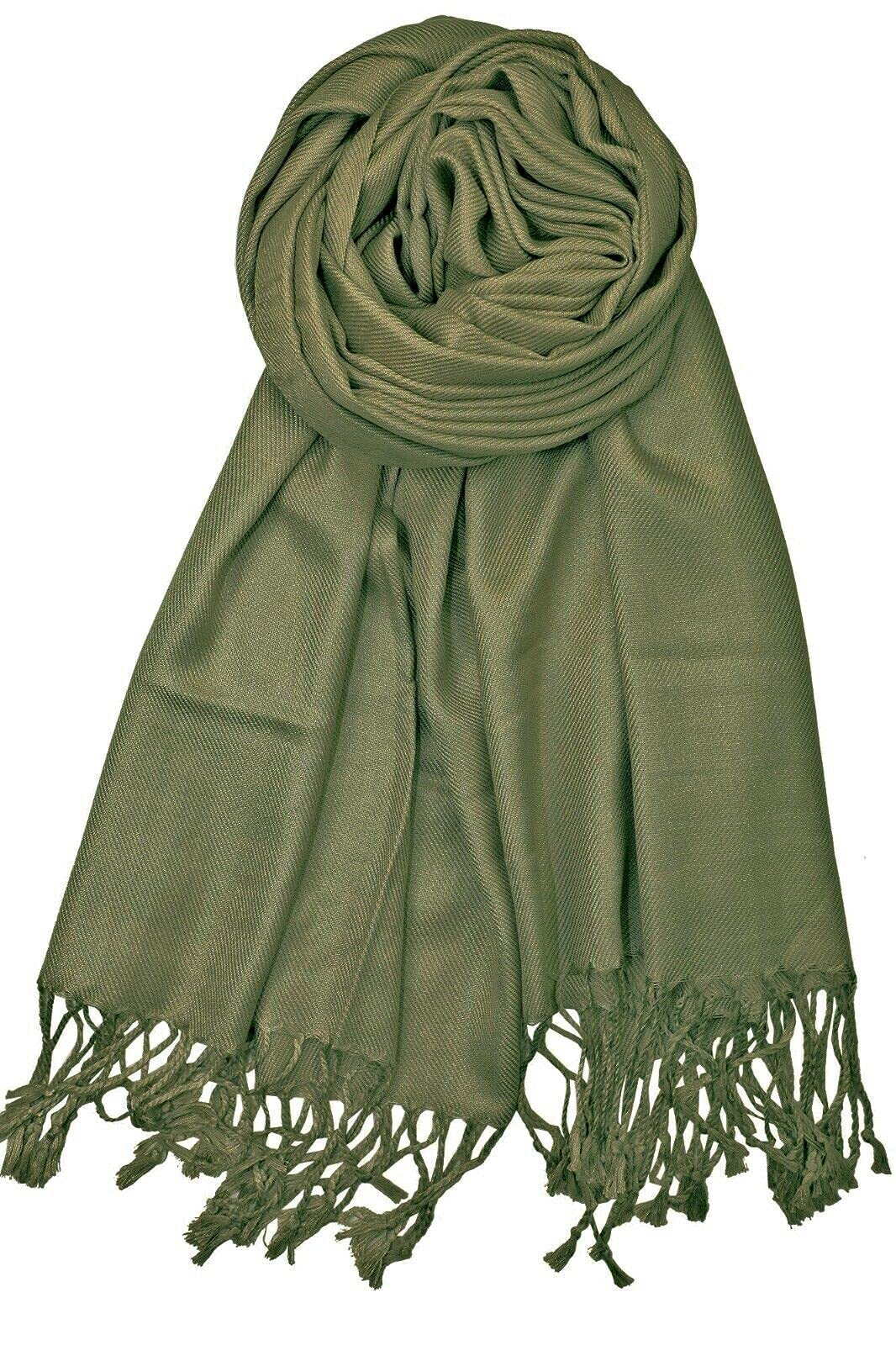 World of Shawls Plain Pashmina Scarf Hijab Shawl Stole Wrap Viscose (Dark Olive)