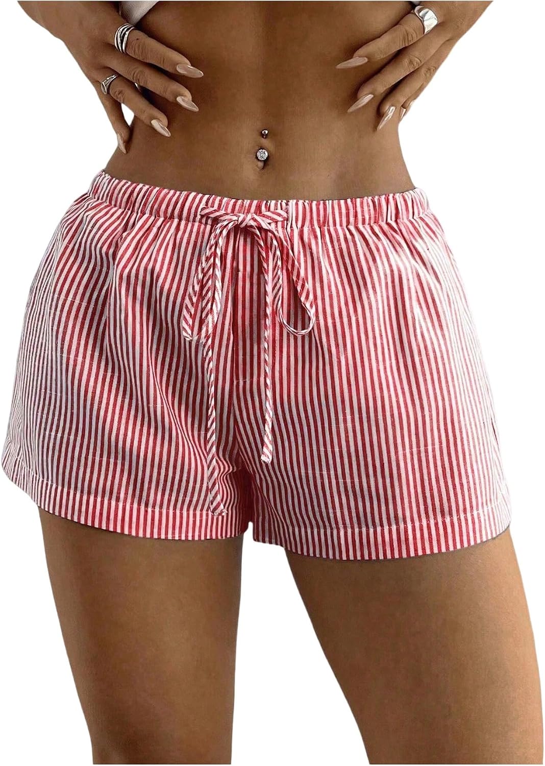 SHENHE Women's Striped Drawstring Casual Loose Fit Elastic Waist Lounge Beach Vacation Daily Shorts