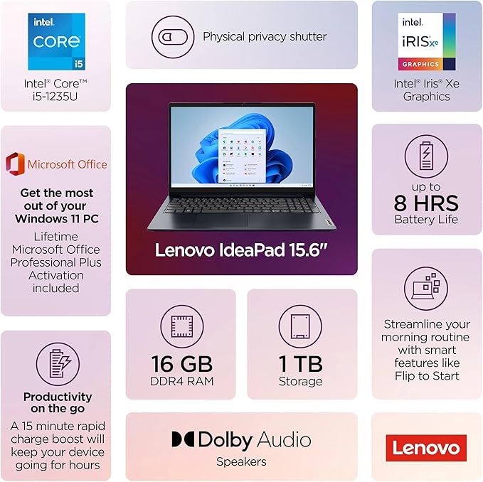 Lenovo IdeaPad Laptop 2025, 15.6" FHD Touch, 16GB RAM, 1TB miniatura 2