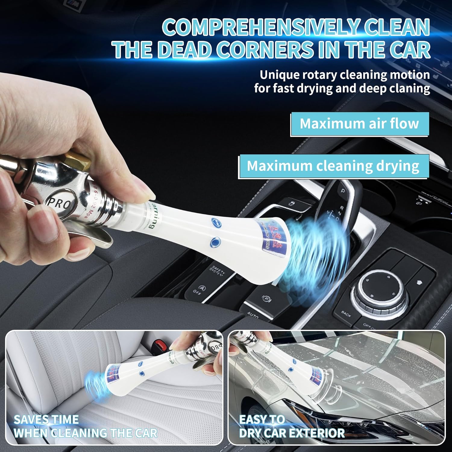 GOCCIDA Tornado mini,Car Cleaning Gun Trumpet Head High Pressure Dryer Blow Gun,Car Cleaning Air Gun Kit,Vortex Air Cleaning Tool for Quickly Blasts Dirt