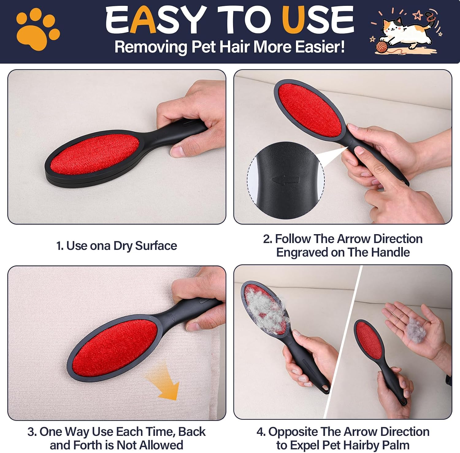 1 Pack Magic Lint Remover Brush for Pet Hair, Reusable 2-Sided Lint Brush for Clothes, Bedding, Carpet & Furniture, No Sticky Lint Roller Refills Needed