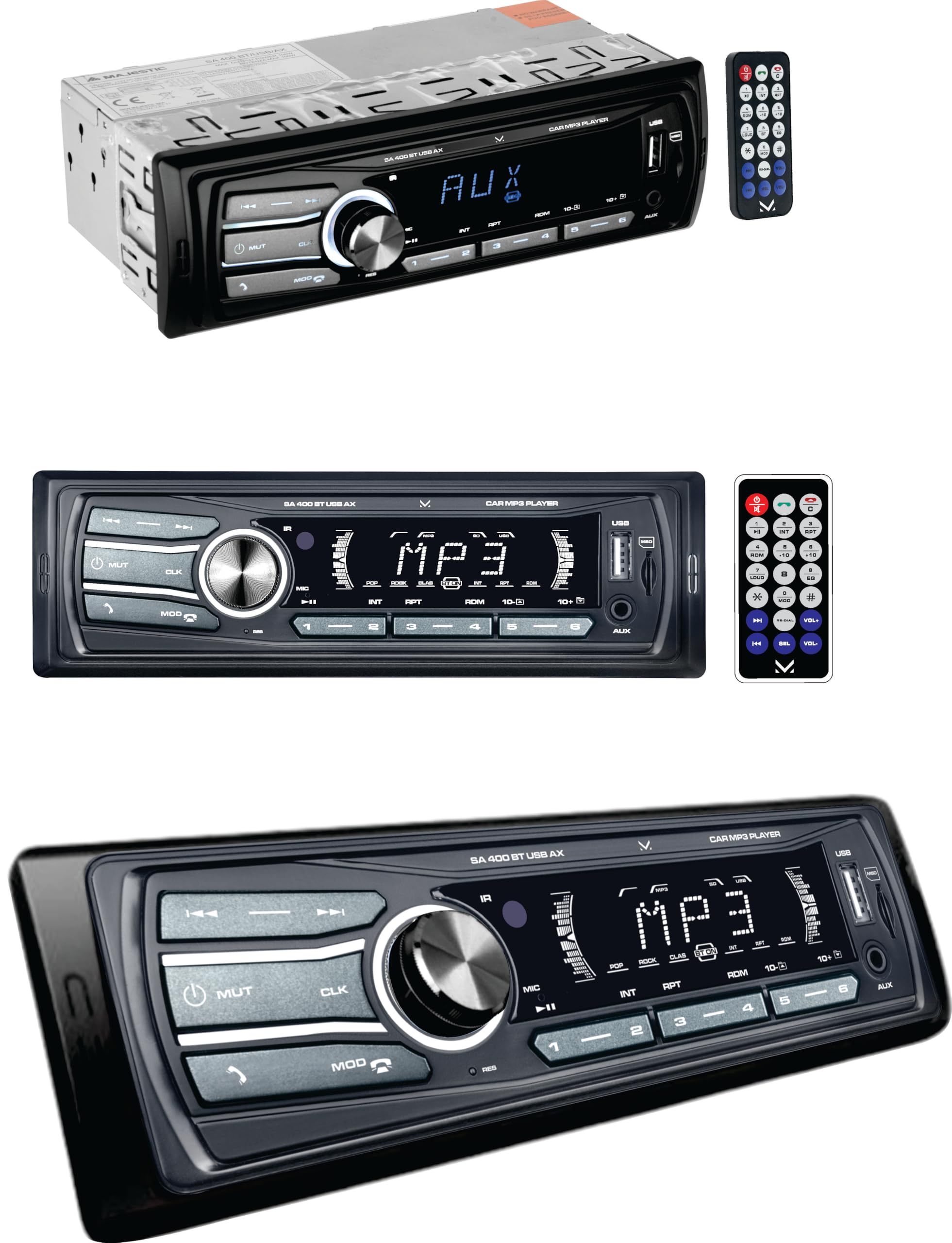 Majestic SA 400 BT USB AX - Sistema Audio Car con Bluetooth, Lettore MP3/WMA da USB/Micro SD, Telecomando, 100W (25W x 4ch), Nero