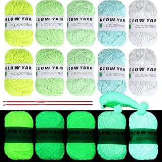 10 Roll Glow in The Dark Yarn DIY Luminous Craft Yarn Scrubby Yarn Sewing Glow in The Dark Party Supplies with 2 Pcs Crochet Hooks for Art Crocheting Sewing Beginners, 55 Yards Per Roll (Classic)