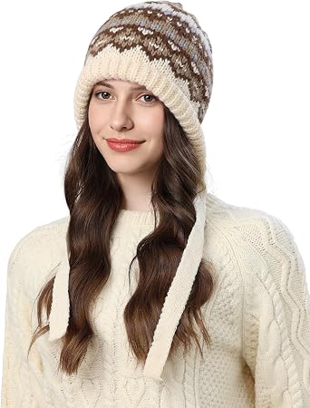 Winter Hat for Women, Beanie for Women with Ties to Adjust, Womens Winter Hat Cold Weather