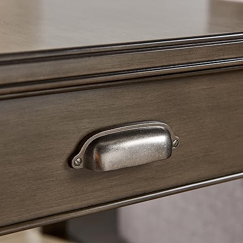 Miniatura 24 de Leick Home 23007 Chisel & Forge - Mesa auxiliar de metal y madera mixta con un cajón, diseño X con estante, gris ahumado y negro mate, 22 x 24 x 24