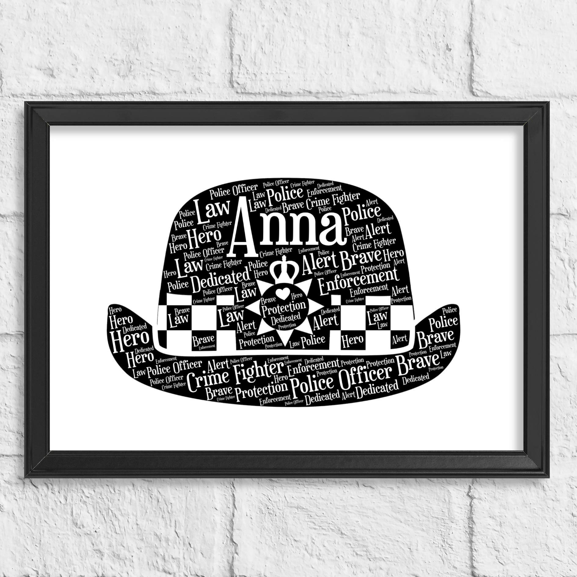 Personalised Gifts Retirement Police Officer Helmet Design for her Word Art Print - A5, A4, A3 Prints & Framed