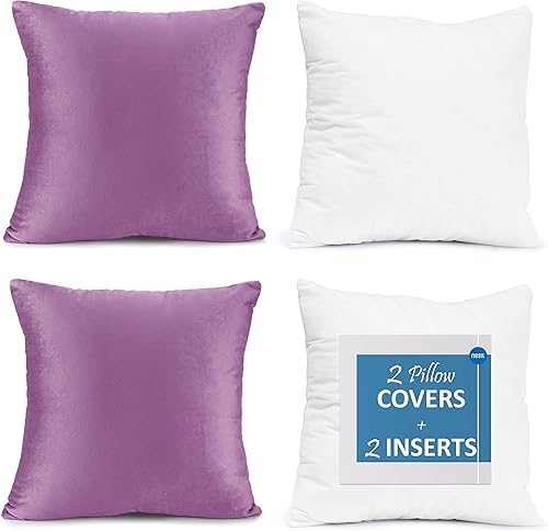 Juego de 2 rellenos de almohada con terciopelo suave y sólido, juego de fundas de almohada cuadradas decorativas para sofá, automóvil, dormitorio,