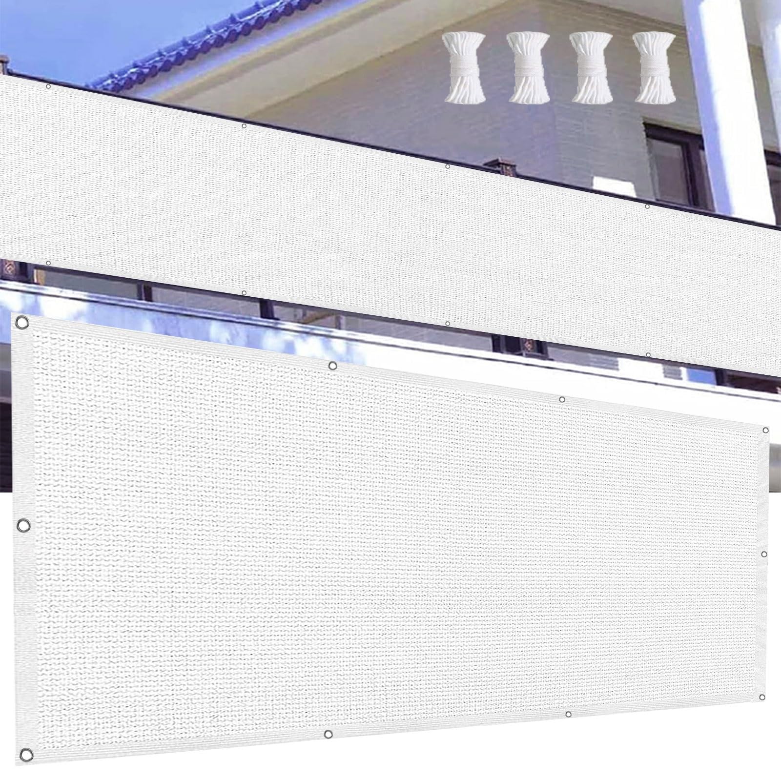 Sonnensegel Rechteckig 50x200cm UV-Schutz Atmungsaktiv Gartenzaun mit Ösen & Riemen für Terrasse Terrasse - Weiß Outdoor Baldachin für Sonnenschutz
