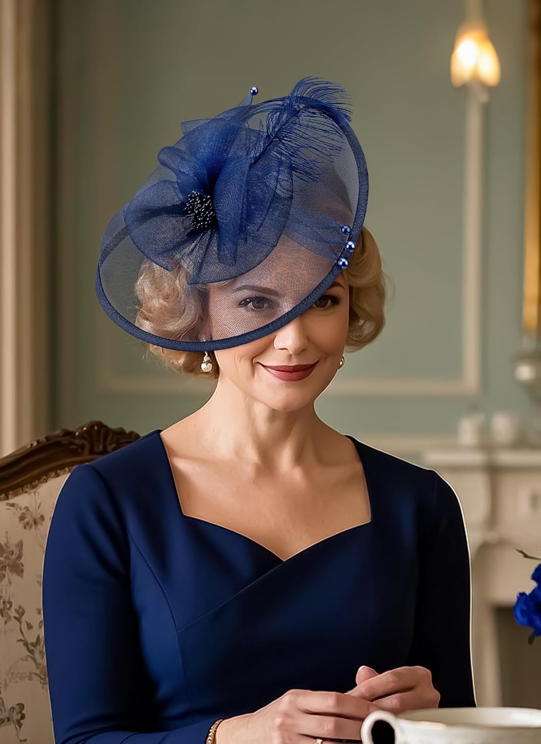 Feather Tea Party Fascinator - 2026 Derby Hat with Hairpin, 1920s 50s Hats for Women, 11.81 “x9.84” - Image 4