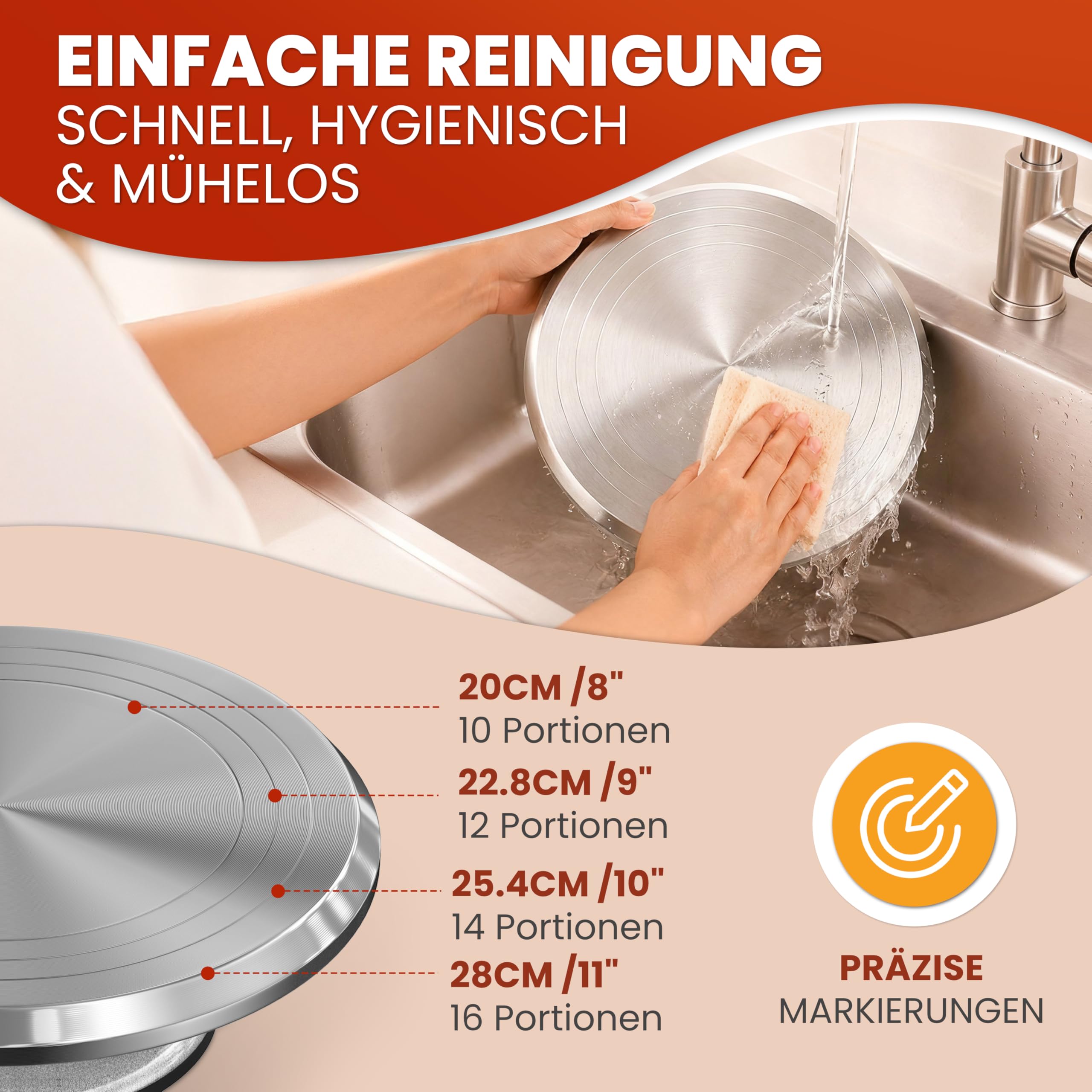 Profi Drehteller Torte (Set) – 30 cm Aluminium Tortendrehteller mit Antirutschboden inkl. 2 Winkelpalette & 3 Teigschaber aus Edelstahl | Stabile drehbare Tortenplatte mit Tortenzubehör