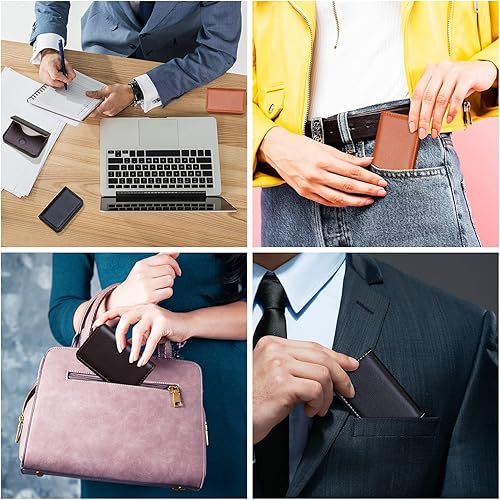 Miniatura 7 de Eaasty Funda de piel sintética para tarjetas de visita con cierre magnético para hombres y mujeres, 3 unidades, color café