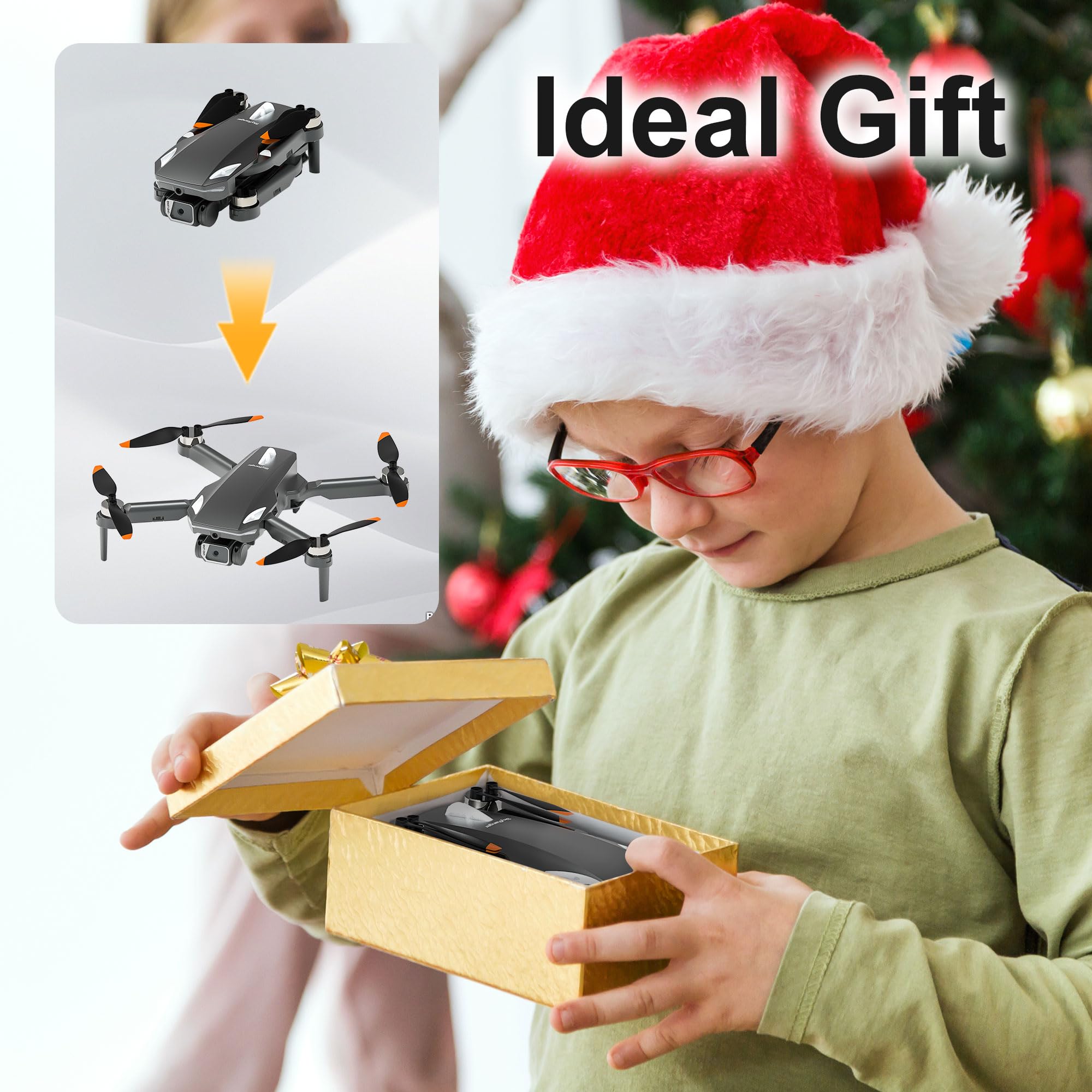 Dron con Cámara 1080P HD Plegable para Niños y Adultos, Motor Sin Escobillas, 2 Baterías (Negro)