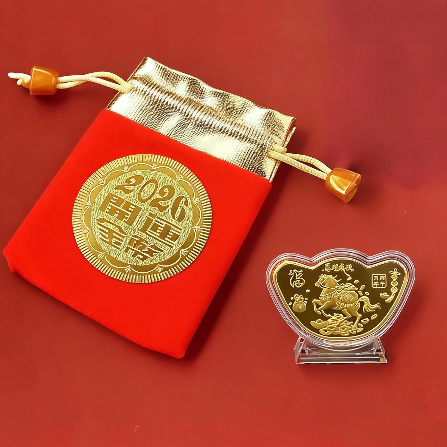 2026 Year of Horse Commemorative Coins Zodiac Chinese New Year Decorations Chinese Collection Souvenir Lucky Round Gold Coin for Spring Festival Party Fu Bags Gifts