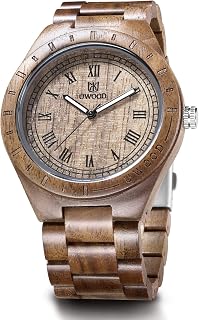 Herren Armbanduhr aus Holz leicht, einzigartig Uwood Serie handgefertigt Sandelholz analog Quarz Vintage Stil römische Zahlen natürliche Holz Armbanduhr