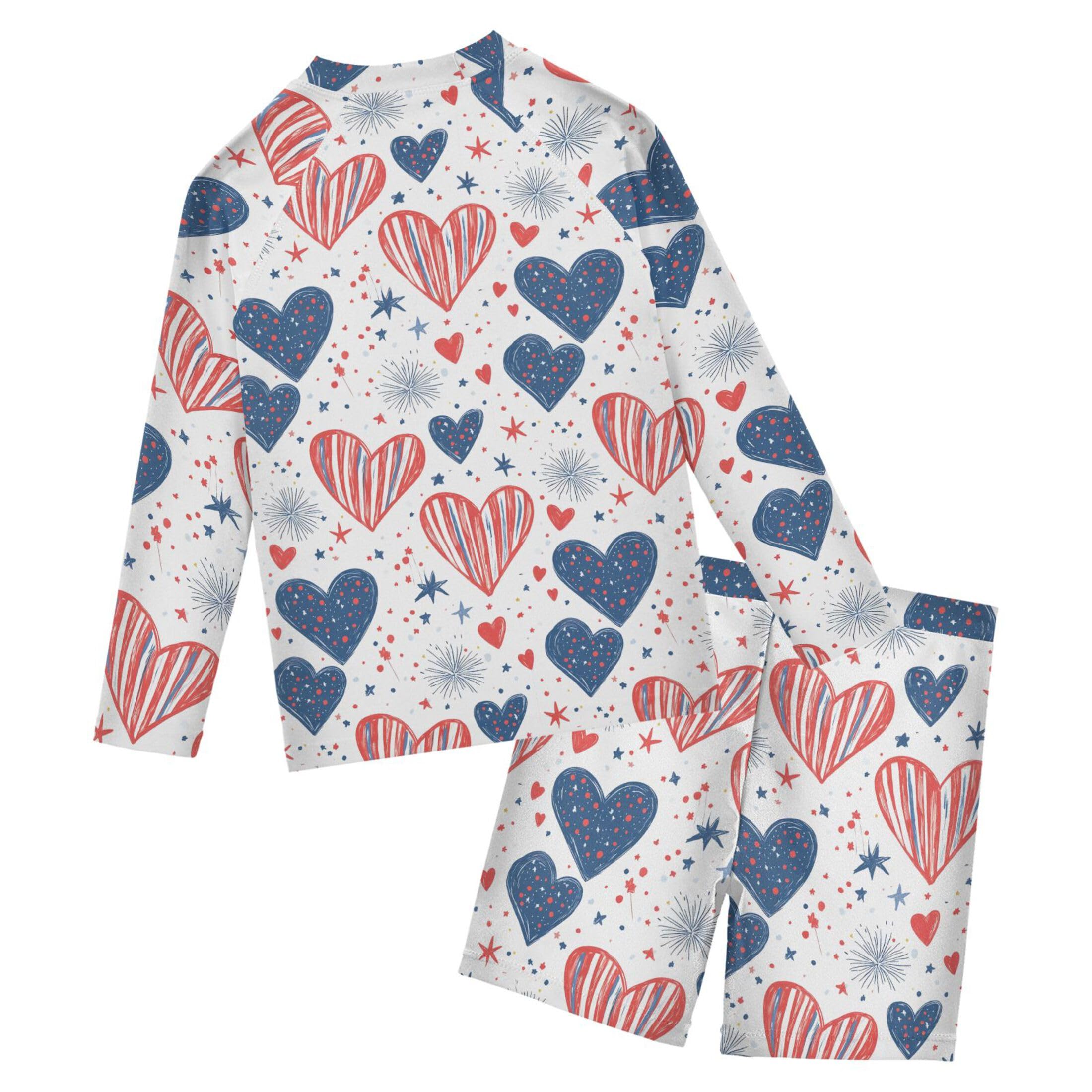 July 4th Independence Day Heart Baby Boys' Toddler Long Sleeved Rashguard Swim Bathing Suit Set B0404584
