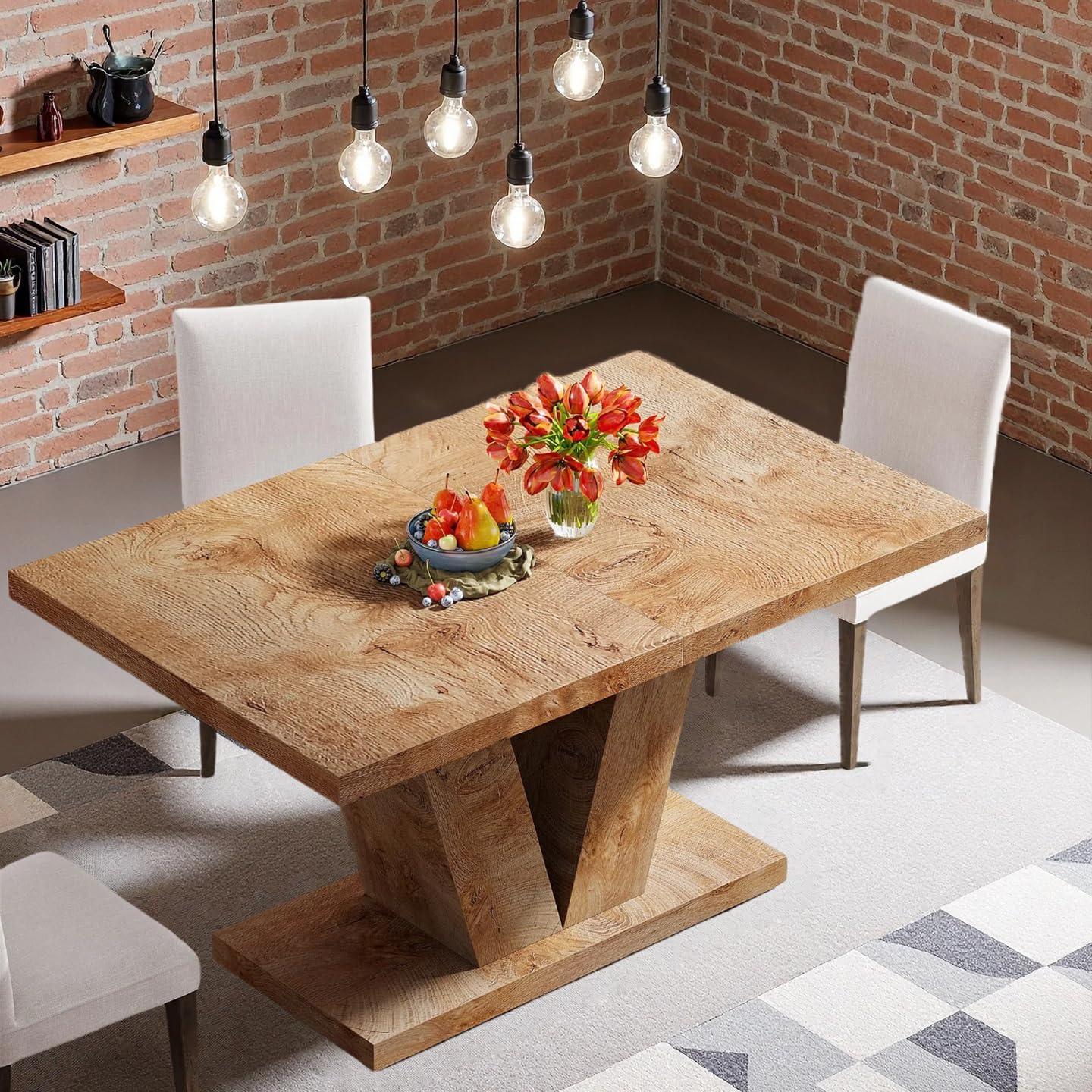 Oigavfd 47 Inch Dining Table, Rectangular Kitchen Table for 4 with Heavy Duty Pedestal Base, Modern Farmhouse Wood Dining Table for Dining Room, Kitchen, and Small Space (Light Oak Brown)