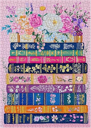 Miniatura 9 de PICKFORU - Rompecabezas de 1000 piezas con diseño de flores silvestres para adultos, diseño floral de primavera imposible para amantes de los libros