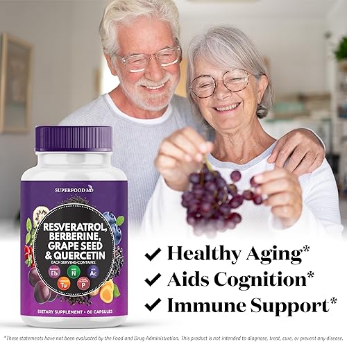 Miniatura 4 de Resveratrol Berberina Extracto de semilla de uva Quercetina - Suplemento de polifenol con extracto de noni, N-acetil cisteína, extracto de acai -