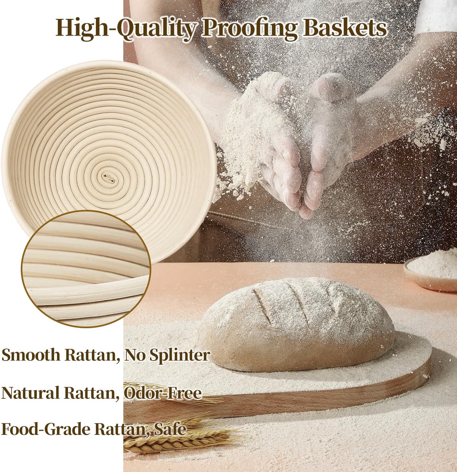 Banneton Bread Proofing Basket - Proofing Basket Set of 2 (9 inch Round) - Natural Rattan Banneton with 4 Linen Liners - Bread Basket for Sourdough Bread Baking Supplies - Image 4