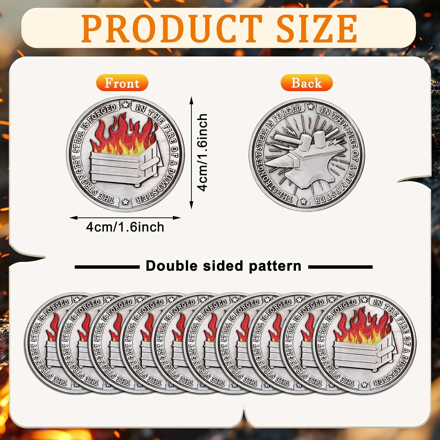 Tondiamo 20 Pcs Dumpster Fire Challenge Coin Double Sided Dumpster Fire Desk Accessories Funny Medallions Staff Appreciation Gifts Inspirational Gifts for Coworker Colleagues Humorous Office Decor