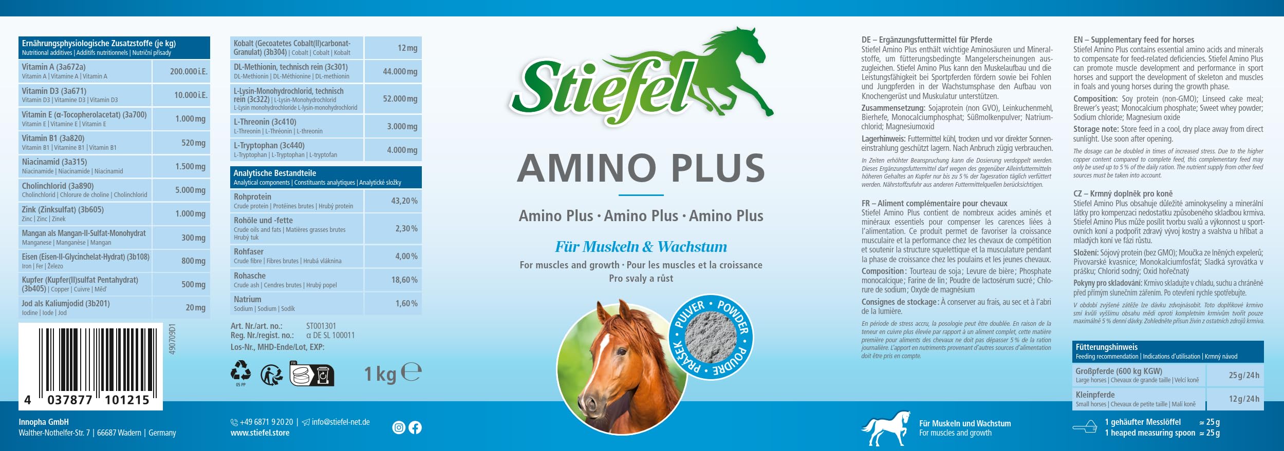 Stiefel Amino Plus para Caballos, Soporte Desarrollo Muscular y el Rendimiento en Caballos Deportivos