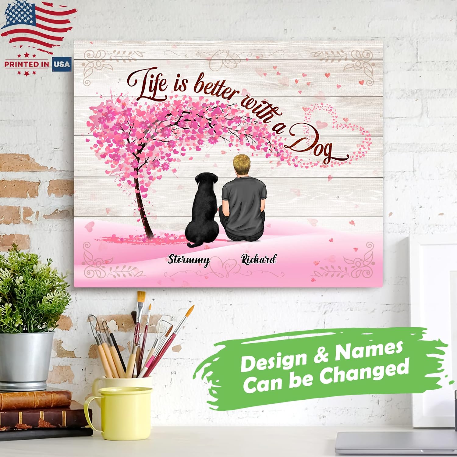 GOSSBY Personalized Custom Canvas (Man And Dog) Life is better with a dog Personalized Dog Mom Gifts, Dog Lovers Gifts For Men, Dog Owner Gifts For Men, Personalized Gifts For Dog Lovers, Customized C