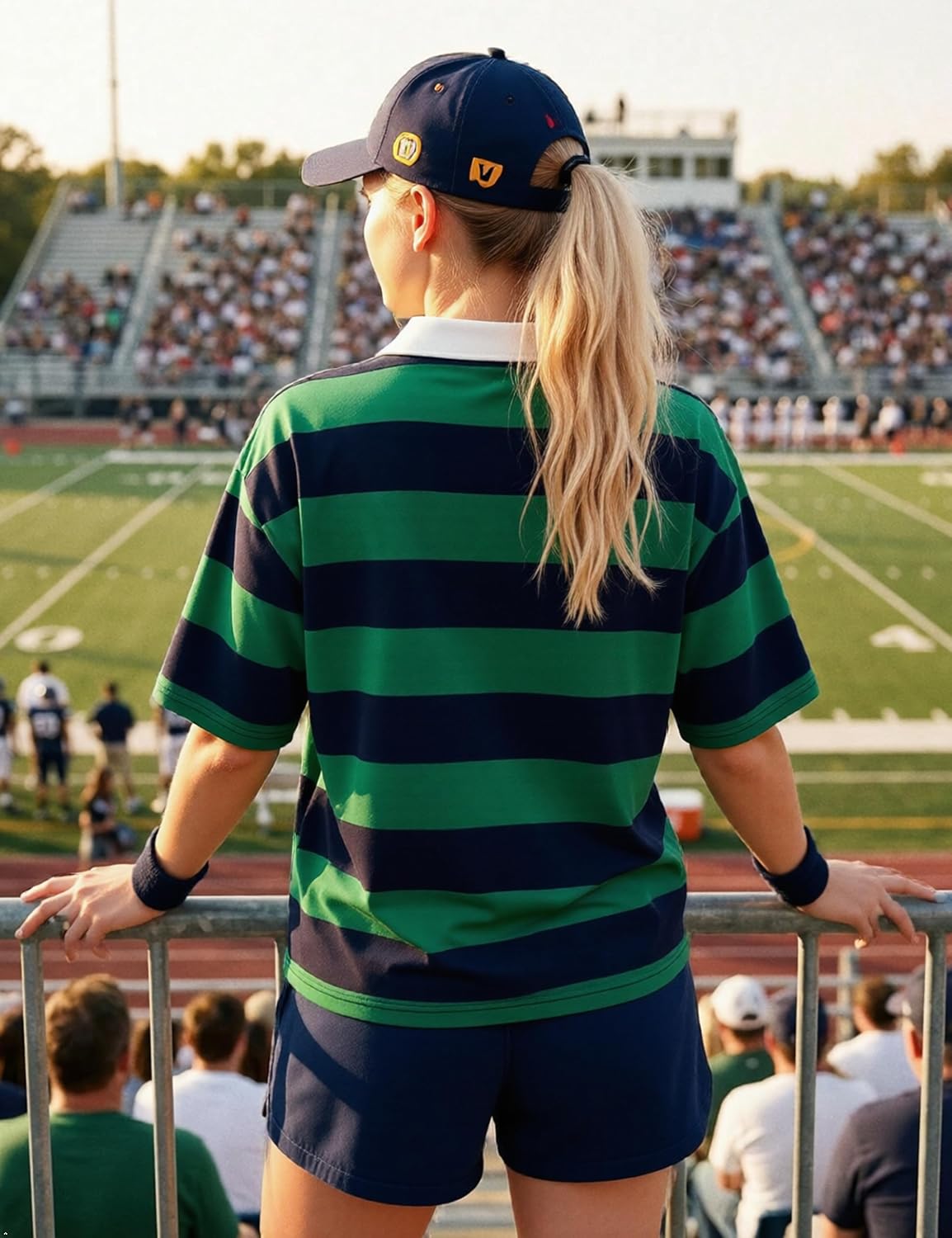 Womens Striped Rugby Shirt Lapel V Neck Polo Shirt Oversized Short Sleeve Tshirts Summer Y2K Streetwear Pullover Tee