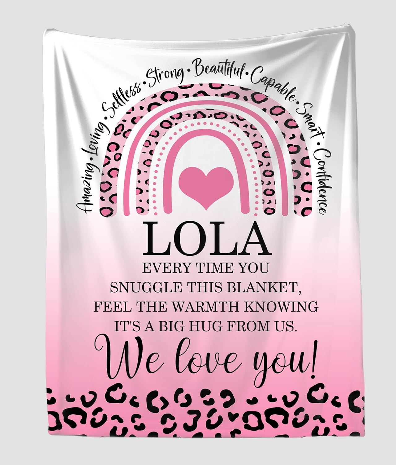 Lola We Love You Blanket Pink Leopard - Respectful and Loving Blanket Gifts for Lola On Mothers Day Birthday Holiday Anniversary - Soft Cozy Throw 50X60 Inches