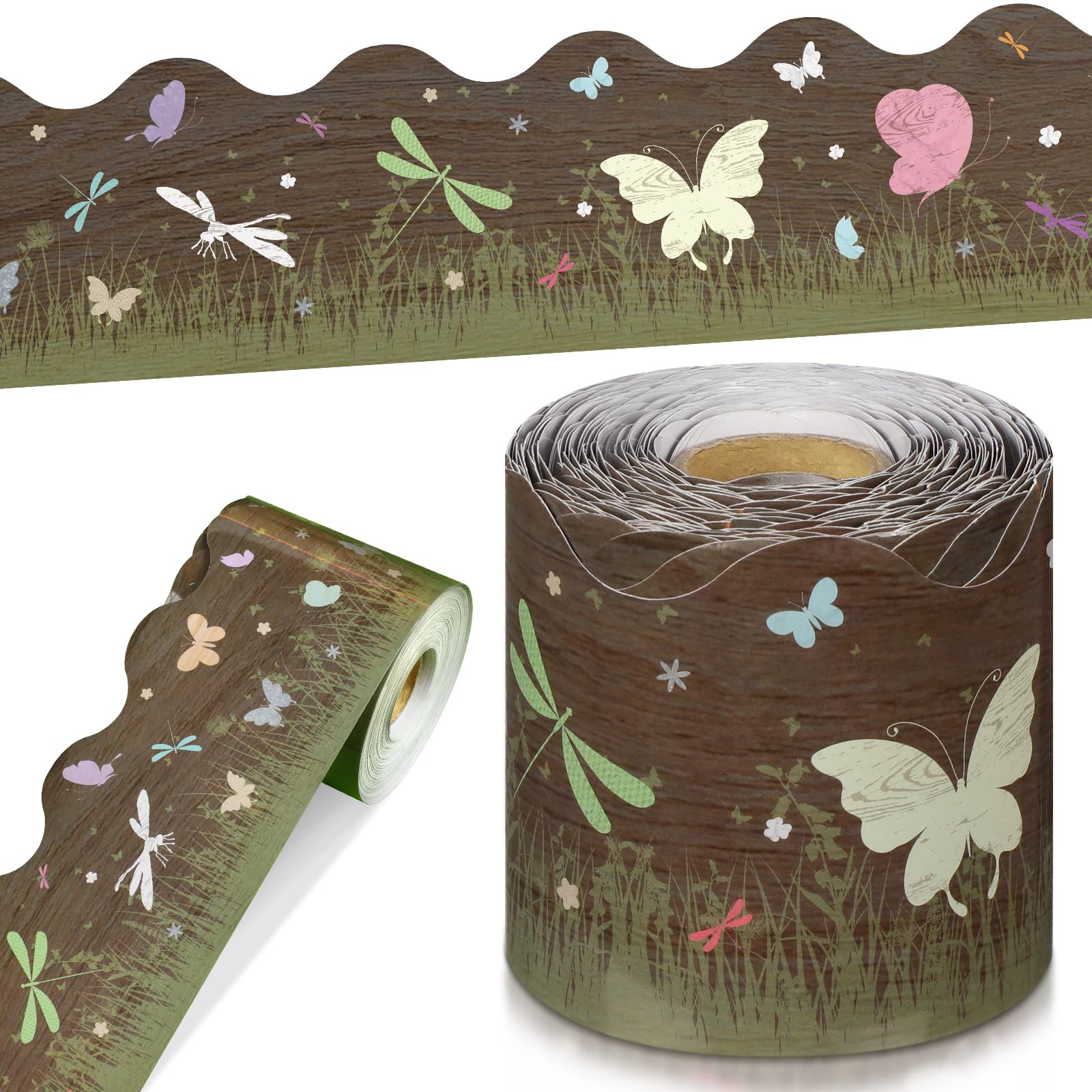 Panelee Rustic Butterflies Border 68.9 Feet Bulletin Board Border Butterflies Flowers Bee Space Inspirational Cute Decor for Classroom Bulletin Boards Chalkboard Wall Decor — image 1