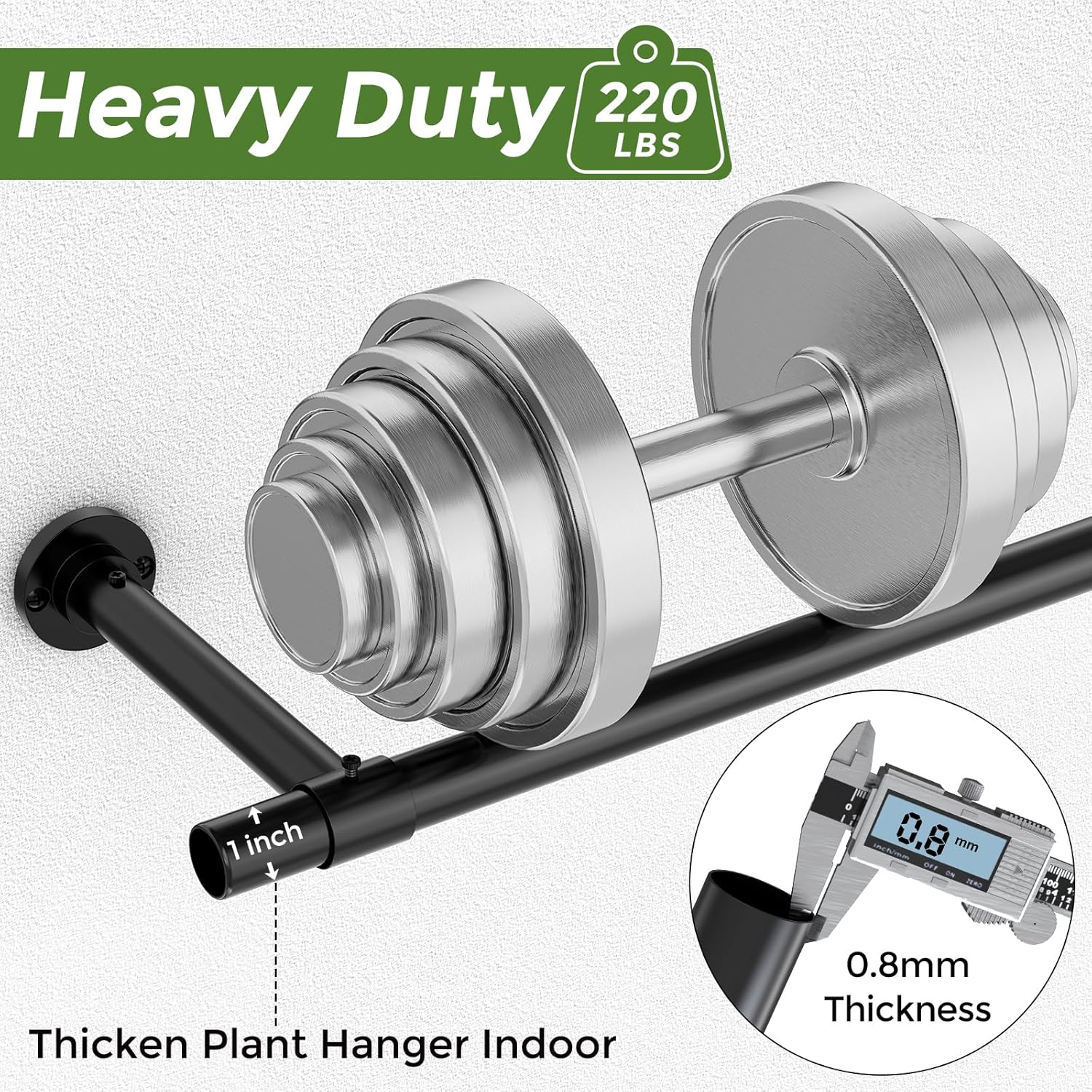 Window Plant Hanger Indoor, 80 Inch Heavy Duty Plant Hanging Rod, 1 Inch Metal Hanging Plant Holder for Window Wall, Matte Black Round Flange Base, Pot Not Included