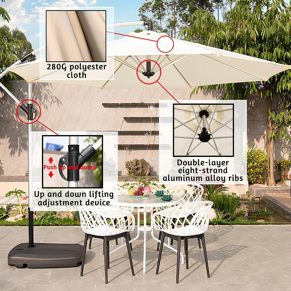 White/Verde/Rojo/Caqui Parasol Excentrico, Inclinación Ajustable, Manivela, Sombrilla Voladiza para Terraza, Sombrilla De Playa, Sombrilla De Jardín(Green,2.70m/8.85ft)