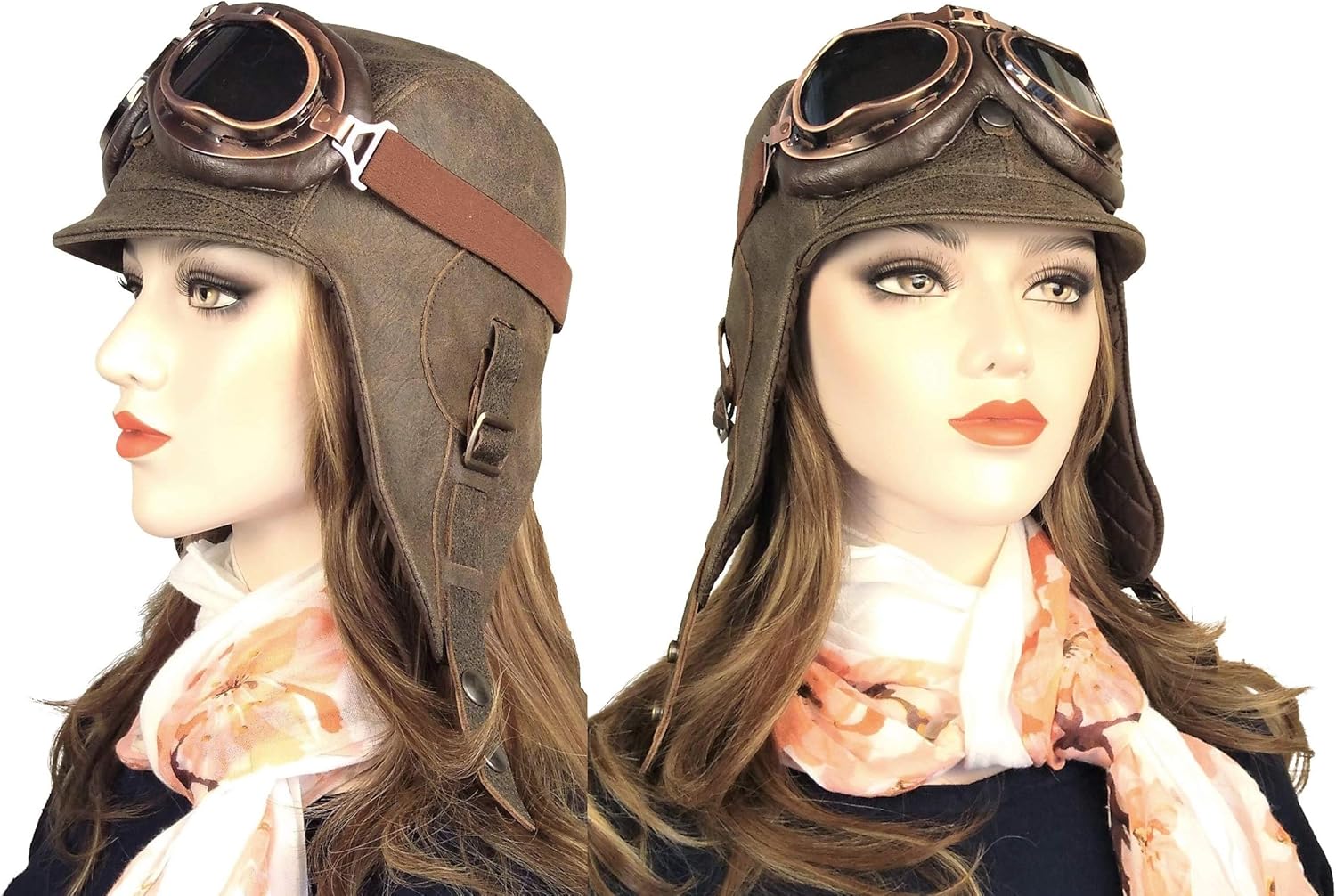 Leather Aviator Hat, Real Vintage Brown Leather Helmet, Pilot Cap, for Men & Women, Simon Model