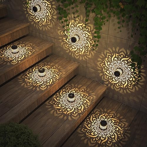 Miniatura 3 de Paquete de 2 Luces Solares para Vallas de Metal, Luces Solares para Exteriores de Terraza, Escalón y Pared con Temática de Mandala, Luz Impermeable