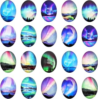Julie Wang 40PCS Aurora Glass Cabochon Polar Light Oval Cabs for Jewelry Making Necklace Earrings Decoration Craft DIY Finding 25x18mm