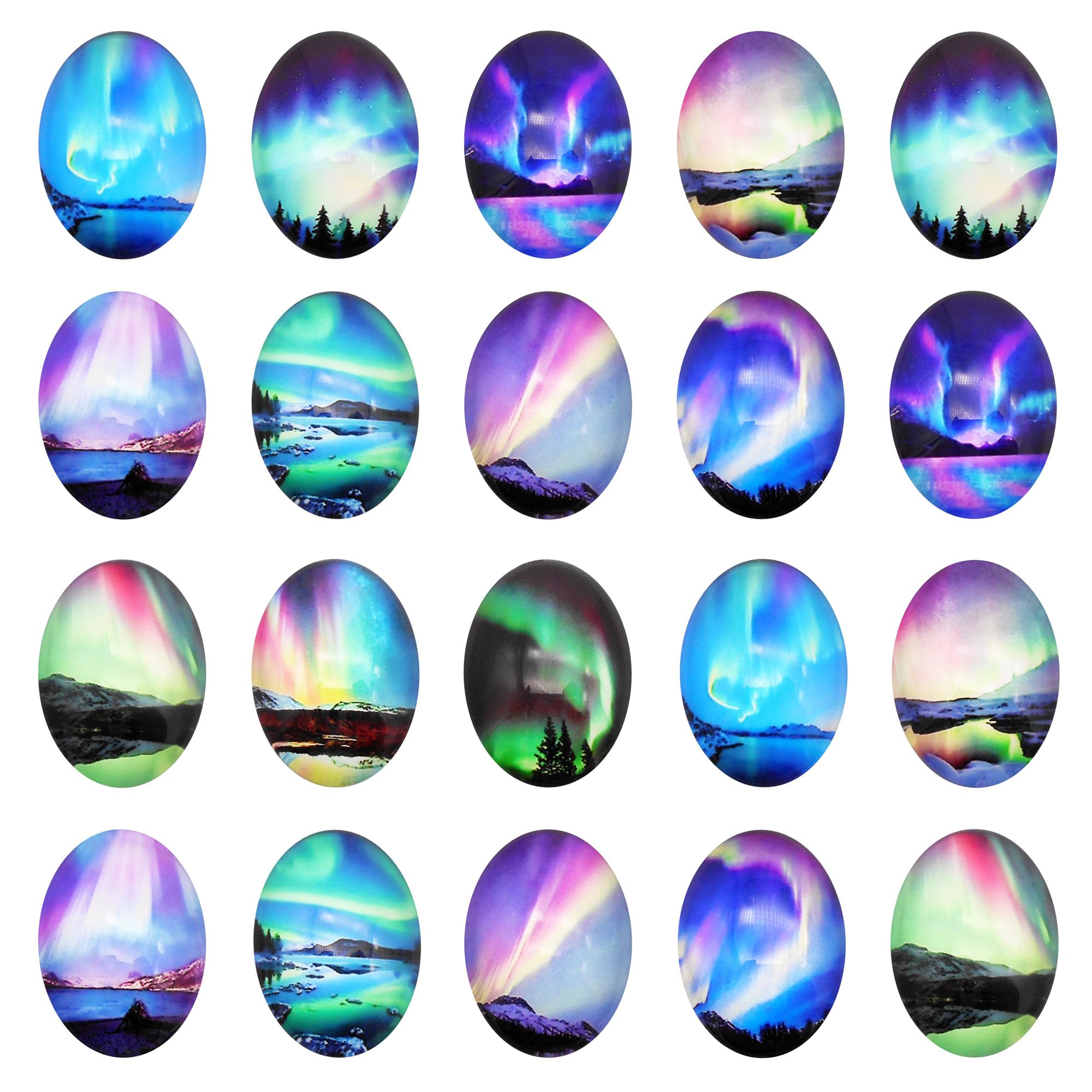 Julie Wang 40PCS Aurora Glass Cabochon Polar Light Oval Cabs for Jewelry Making Necklace Earrings Decoration Craft DIY Finding 25x18mm