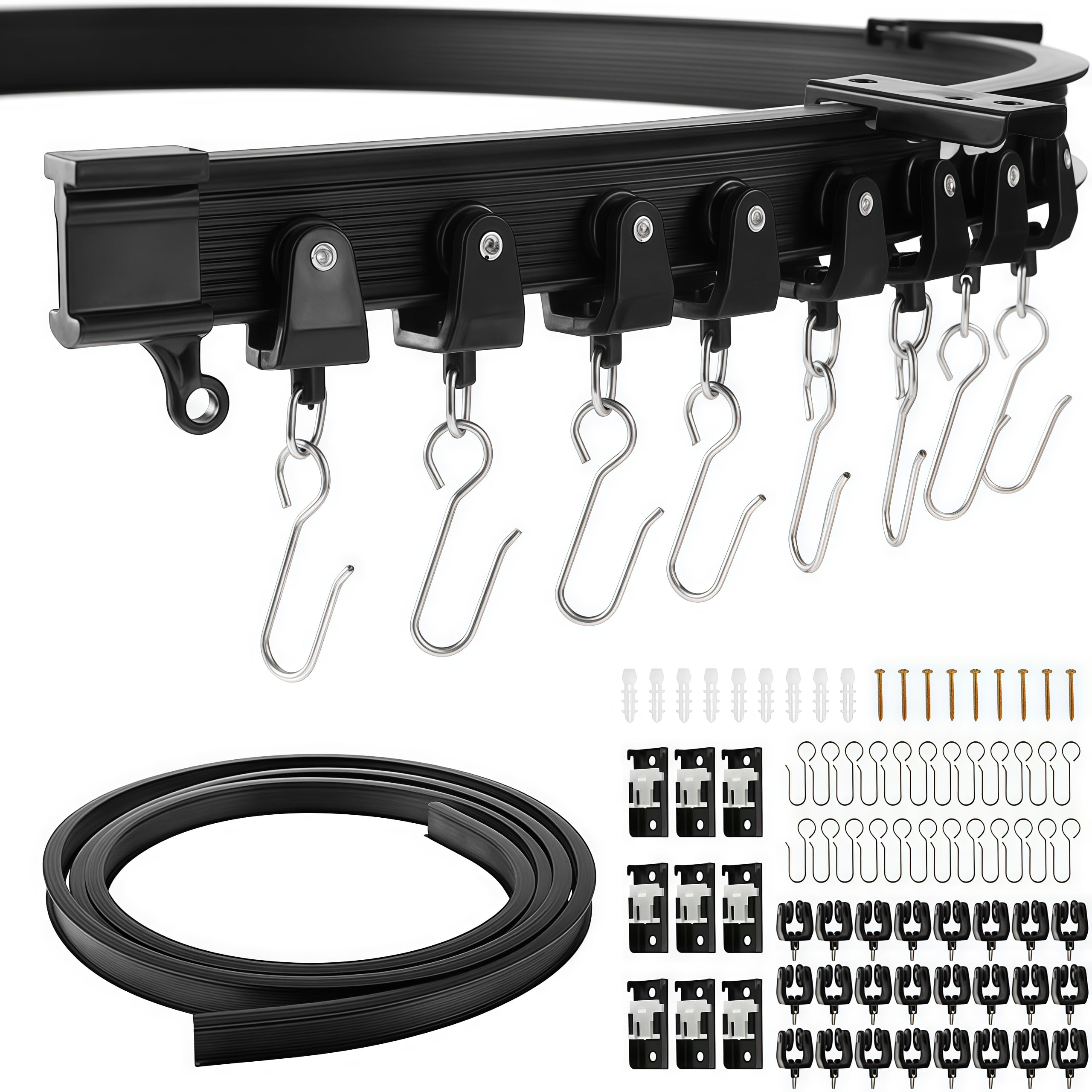 Curtain Track Ceiling Mount 3 Meter Flexible Bendable Pvc Silent Sliding Curved Accessory For Bay Window Curtains Black