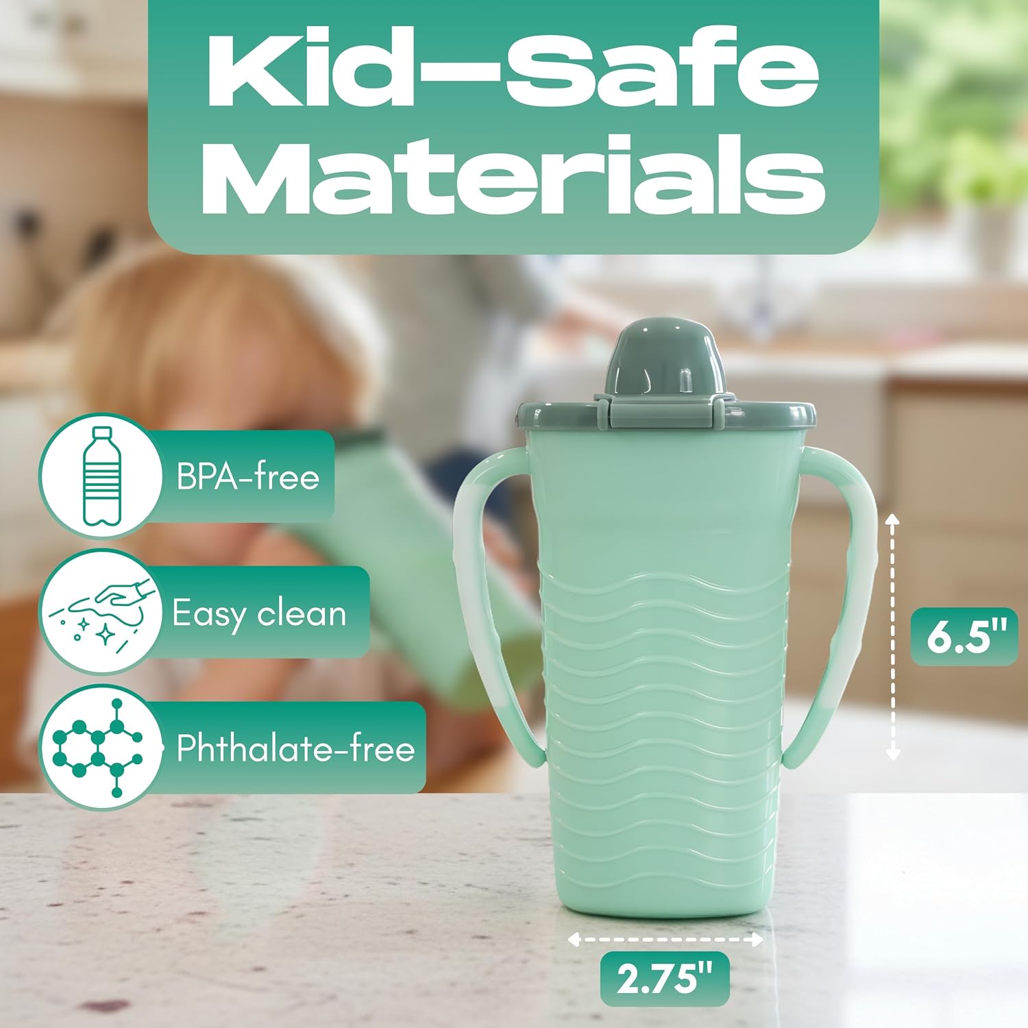 Mommy's Helper Pouch Mate Baby Food Pouch Holder – No-Squeeze Toddler Pouch Holder with Soft Spout and Easy-Grip Handles – BPA Free, Recycled Plastic, Dishwasher Safe (Tidal Teal)