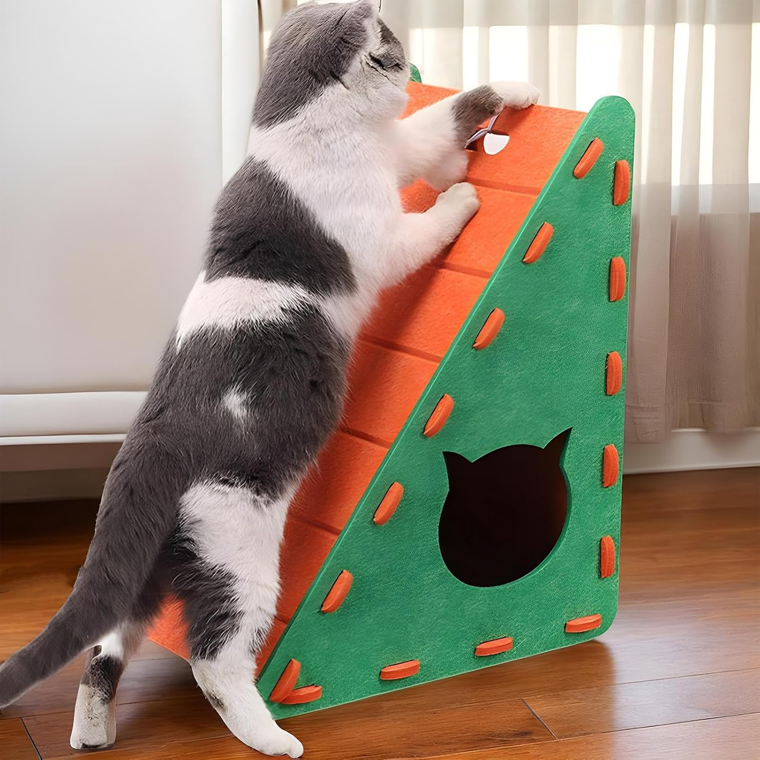 Cat Scratcher, Triangular Felt Climbing Board with Semi-Enclosed Design, Wear-Resistant Sharpening Mat for Cats Scratching Relaxing Playing Indoor Furniture Protection 21.65x15.75x11.81 inches