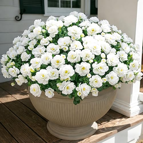 Vista 20 de Ivydale Plantas Artificiales Falsas de Camelia para Decoración de Exterior Otoño, Camelias de Seda Sintética Rosa Caliente Resistente a los Rayos UV