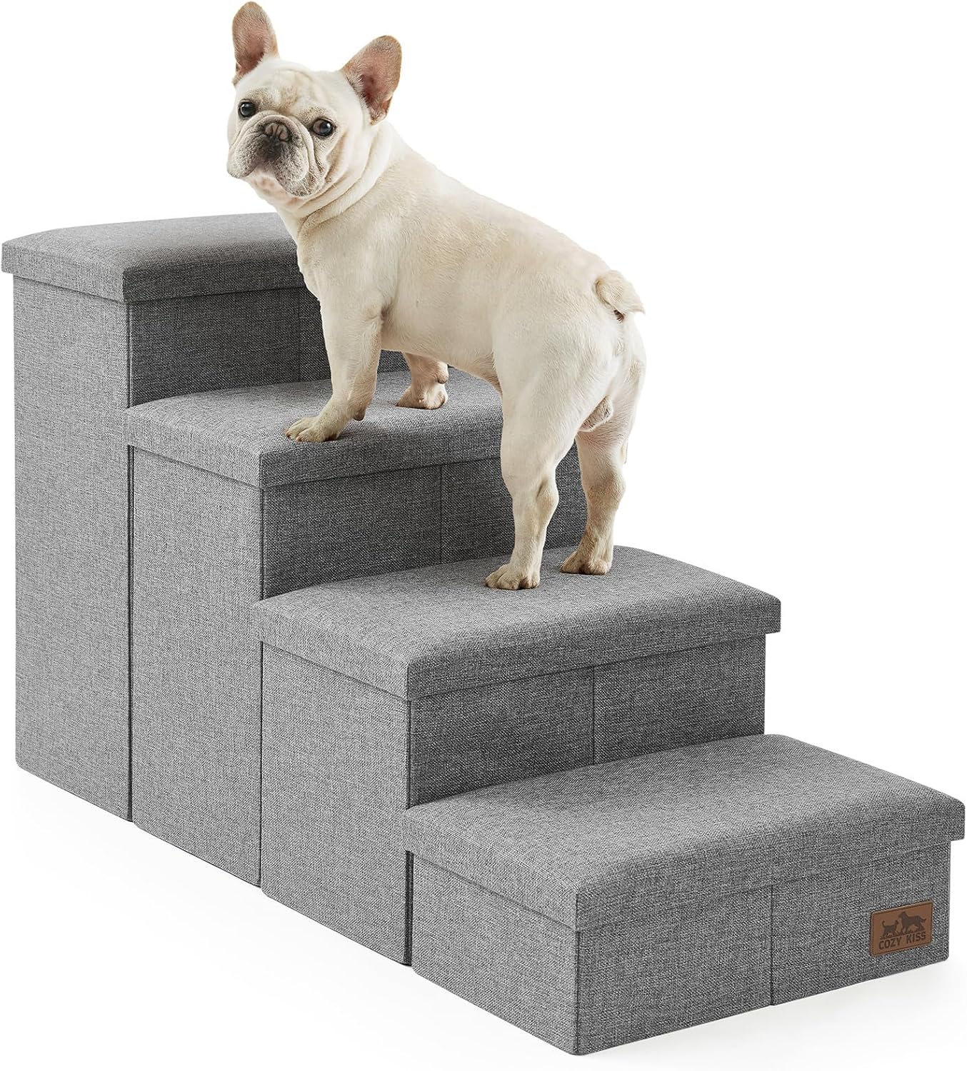 Dog Stairs with Storage, 4-Step Wider Sturdy Dog Steps for Small/Medium/Large Dogs and Older Cats, Folding Doggie Ramp for Bed/Couch/Car Hold Up to 180 lbs (22" H, Grey) Grey 4 38.1x17x22 inch