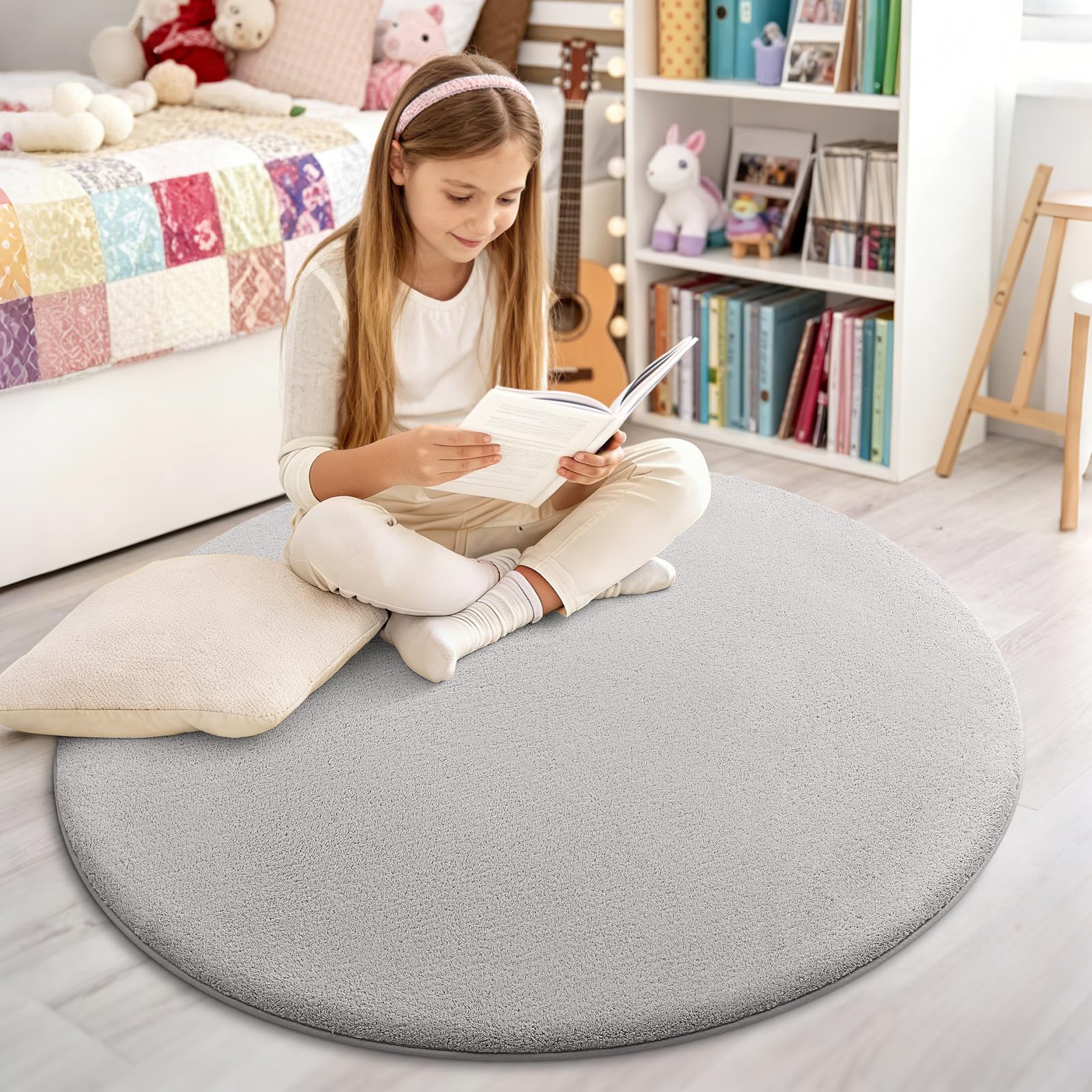 Homaxy Modern Rugs Carpet Living Room, Soft Shaggy Non-Slip Non-Shedding, Fluffy Washable Rug for Bedroom Hallway, Easy Care Home Decor, 120x120cm Round, Grey