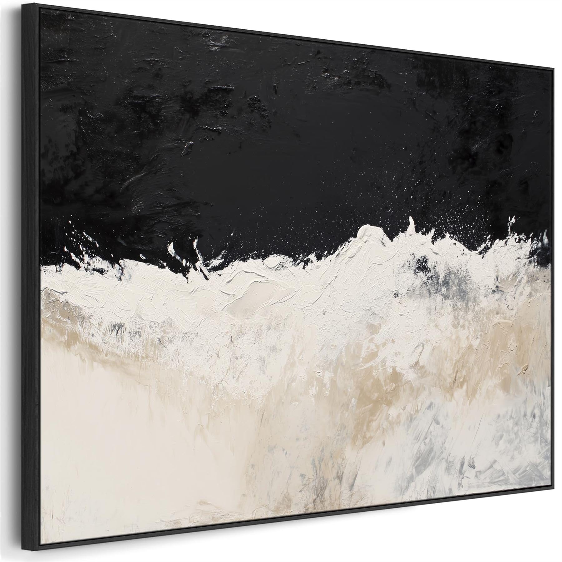 Wallfillers Beige Black Cream Framed Abstract Artwork Canvas Neutral Wave (123Cm X 82Cm)