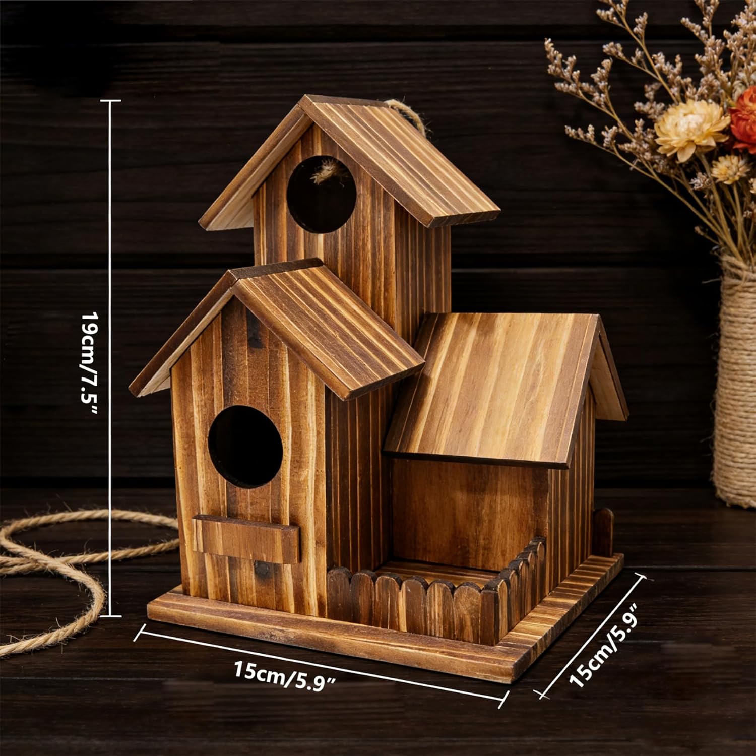 Squirrels Feeders Squirrels Feeders for Outdoors Wooden Burnt Wood Color Feeder with Flexible Roof, Chipmunk Feeder for Garden, Backyard and Tree Mounting