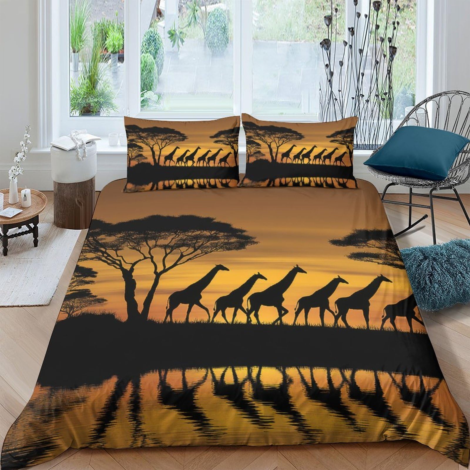 Ctjqhvkz Style-6 3D Printed African Sunset Fitted Sheet Microfiber Giraffe Silhouette Mattress Cover For Bedroom Dorm Decor Single（135X200cm）
