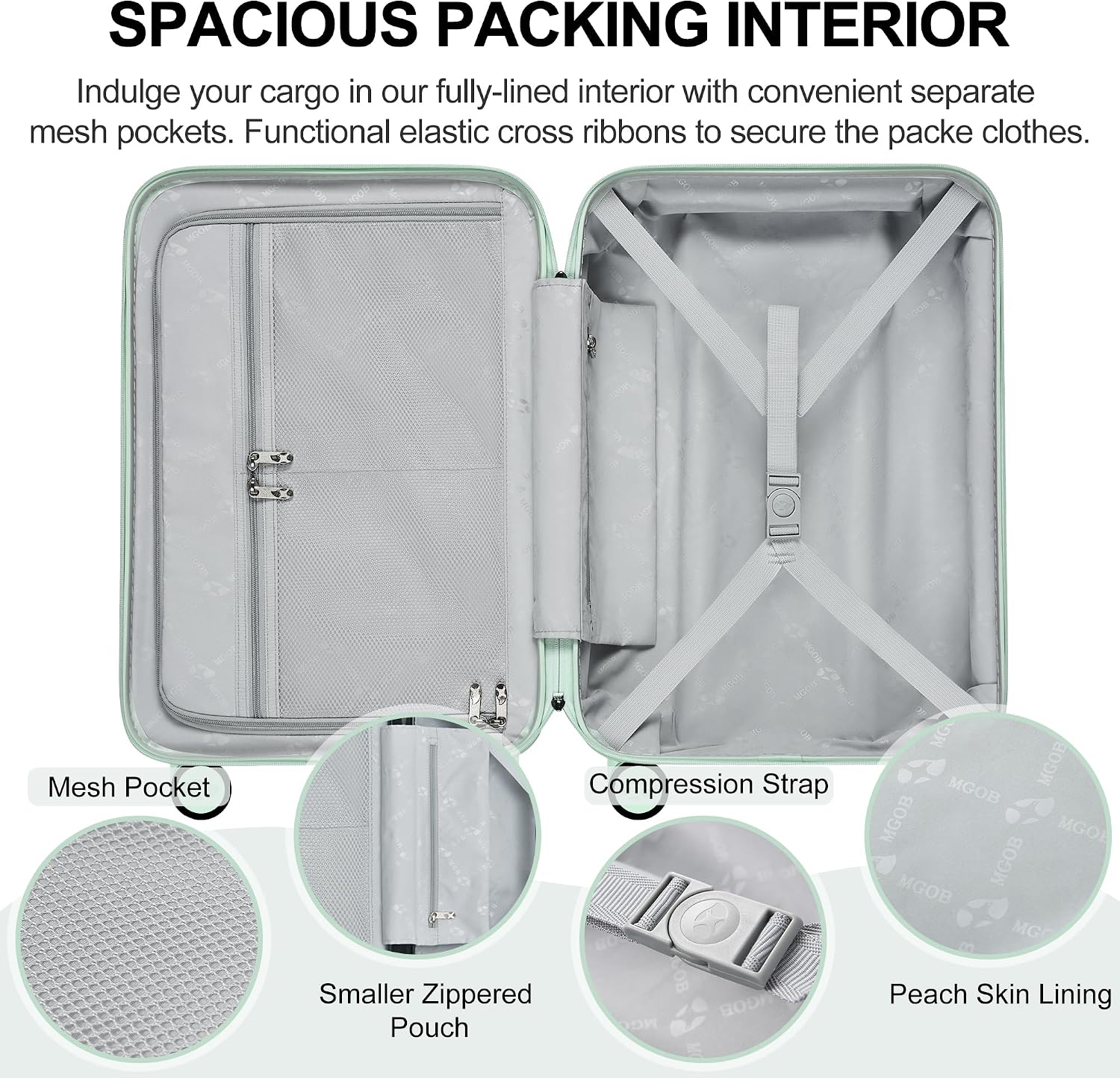 MGB 26-Inch Hardside Suitcases with Wheels, Medium Checked Luggage with 360°Spinner Wheels - Scratch Resistant Hardshell - TSA Lock - Polycarbonate Shell for Lightweight Travel - Aquamarine