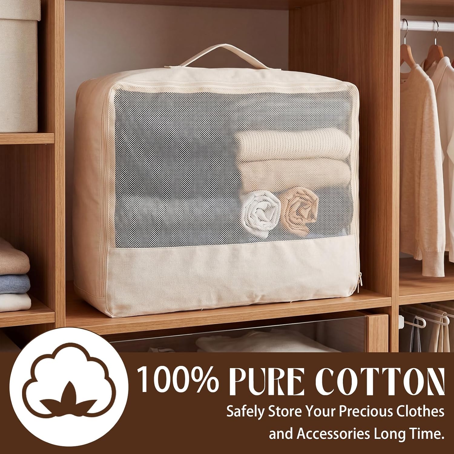 Shinymoon 3 Set 100% Cotton Packing Cubes with Handles,Zippers, Clothes Shoes Organizer(18"x12"x4",Mesh,Regular)