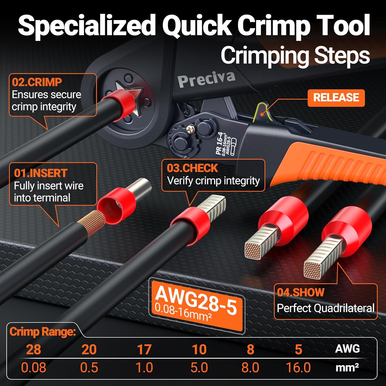Preciva Ferrule Crimping Tool Kit - AWG 28-5 (0.08-16mm²) Self-Adjustable Ratchet Ferrule Crimper with Automatic Wire Stripper and 1375Pcs Single & Twin Ferrules Connectors