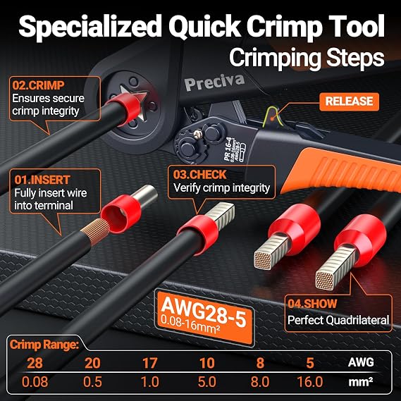 Preciva Crimping Pliers Ferrules Pliers and Wire Stripper for Conductors from 0.2 to 6.0 mm² Set with Case Crimping Pliers 0.08-16 mm² with 265 Twin and 1110 Single-Line Ferrules Set