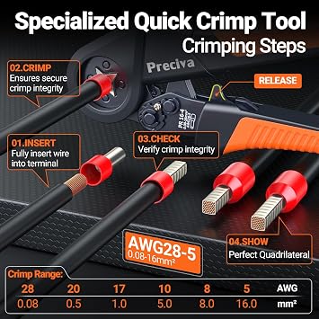Preciva Crimping Pliers Ferrules Pliers and Wire Stripper for Conductors from 0.2 to 6.0 mm² Set with Case Crimping Pliers 0.08-16 mm² with 265 Twin and 1110 Single-Line Ferrules Set